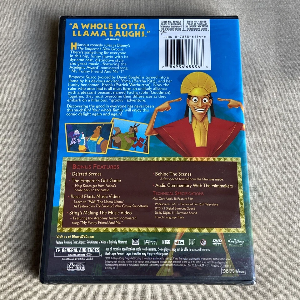 Walt Disney: The Emperor’s New Groove (DVD 2000 NEW) Animated Comedy Peru Llama - Image 2 of 4