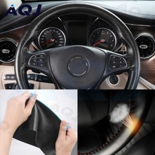 38cm Car Auto Diy Black Genuine Leather Steering Wheel Cover Wrap Sew-on Kit