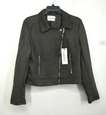 Vigoss Womens Faux Suede Moto Jacket Notch Collar Long Sleeve Asymmetrical Zip M