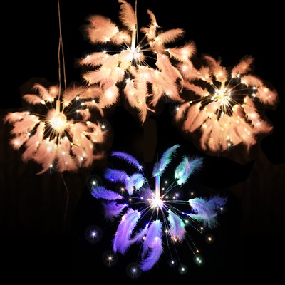 Firework Lights 100 LED Feather Starburst String Remote Control Battery 8 Modes