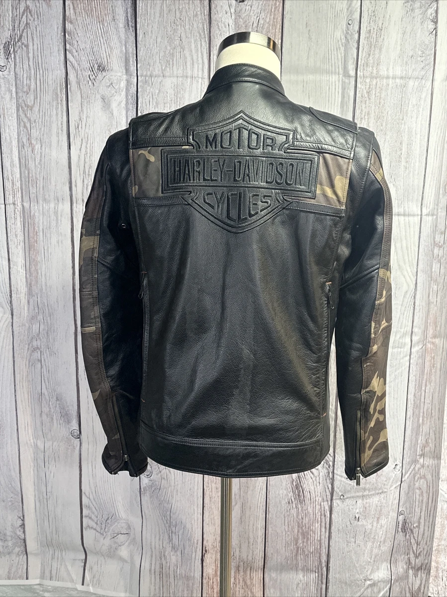 Harley Davidson Men NIGHTFALL Leather Jacket Small Camo Green