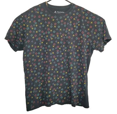 PlayStation T Shirt Sz 2X All Over Print Controller Buttons Black Short Sleeve