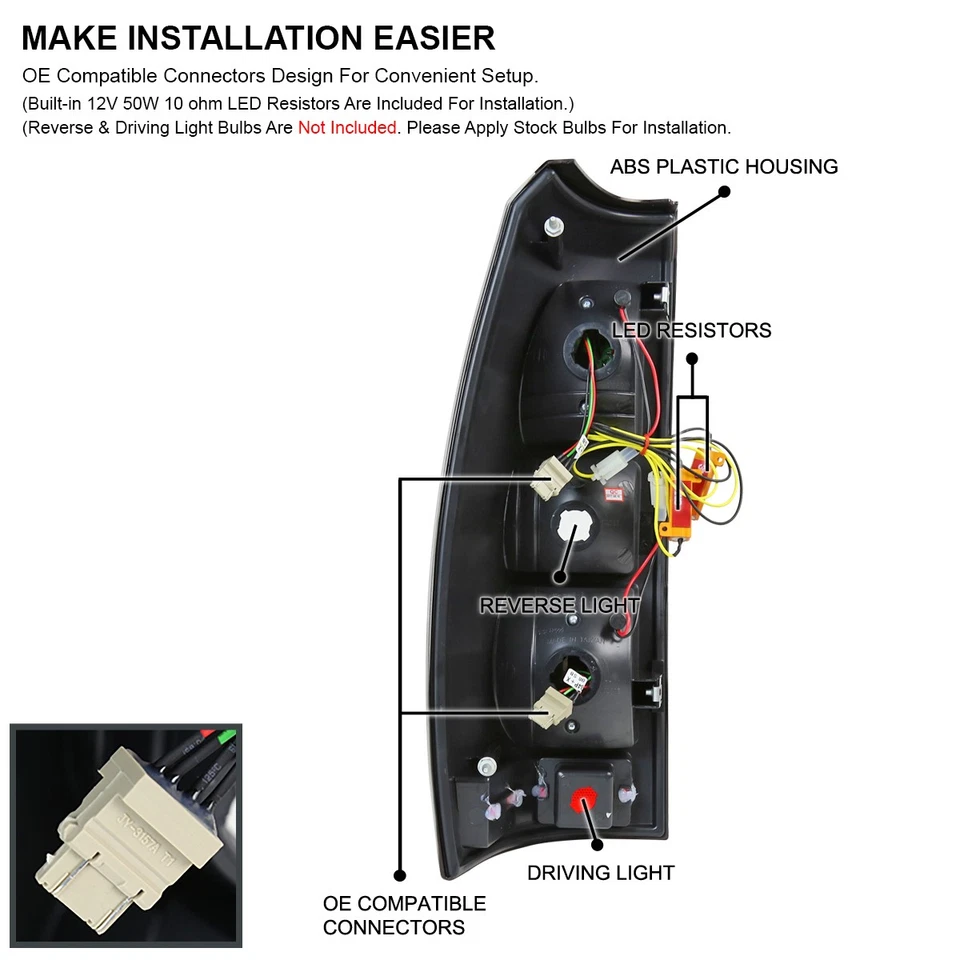 Black Fits 2007-2012 Chevy Avalanche LED Tail Lights Brake Lamps Left+Right Pair Foto 4 de 4
