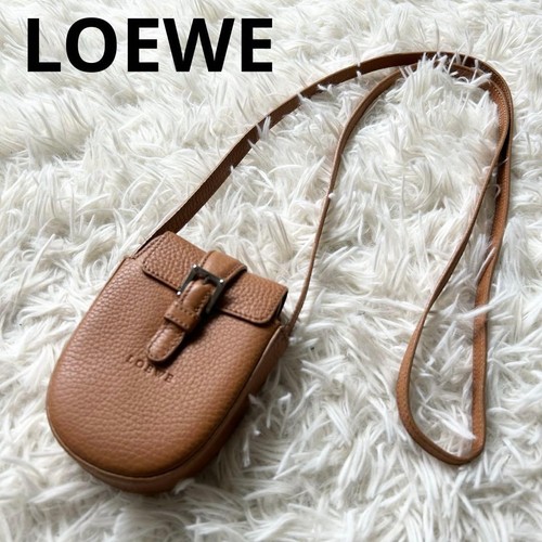 Loewe Leather Logo Embossed Mini Shoulder Bag Pouch Brown from Japan