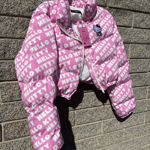 Hello Kitty cute PINK logo puffer coat jacket Shein NEW W/TAGS XL Rare Find 2021 - Picture 6 of 10