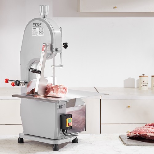 Commercial Electric Meat Bandsaw, 1500W Bone Sawing Machine with 12.4 x 18.1 Workbench, 0-4.3 Cutting Thickness, 7 Extra Replacement Blades, for Cutting Bone, Frozen Meat, Pork, Beef & Ribs | CA