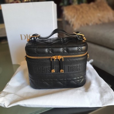 Christian Dior Black Cannage Lambskin DiorTravel Vanity Bag Gold Hardware