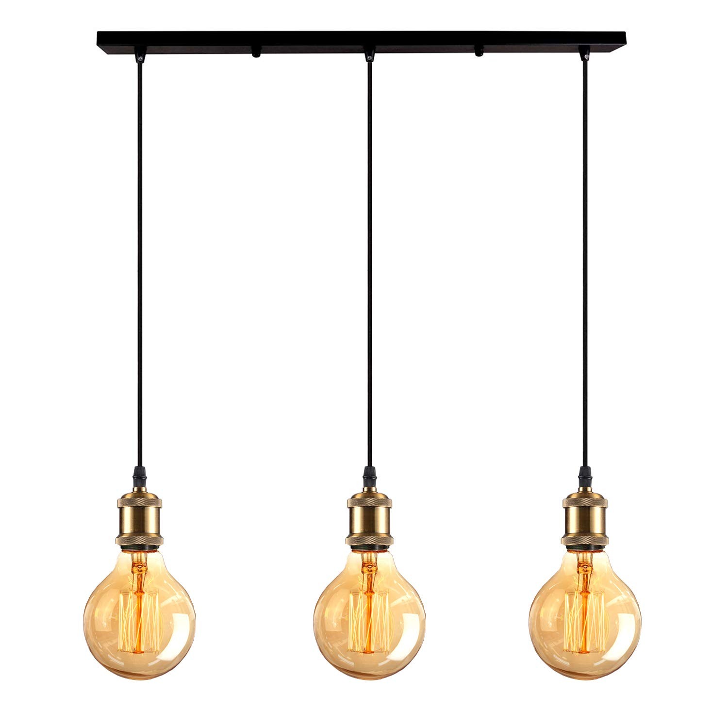 Lustre suspension vintage 3 lampes E27 en métal noir pour salon