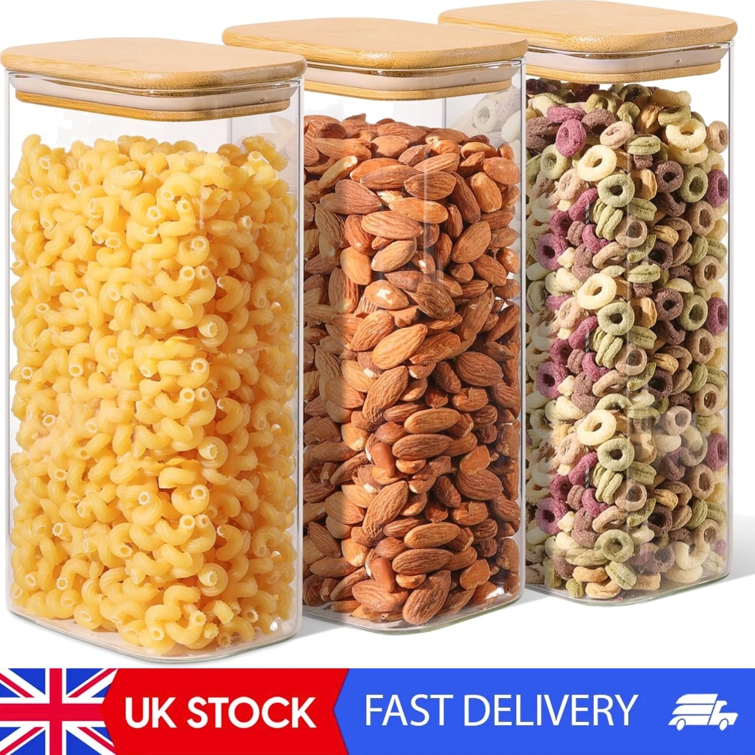 Non-Toxic Airtight 1.7L Glass Jars with Bamboo Lids for Fresh Food Preservation