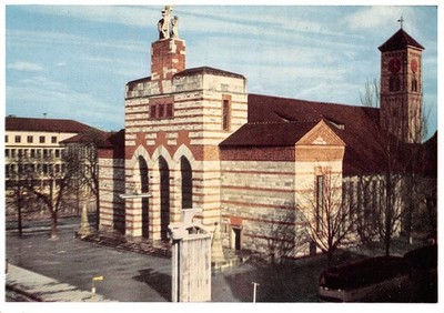 761544) AK kath. Stadtpfarrkirche St. Joh. Bapt. Neu Ulm mit Werbezudruck 
