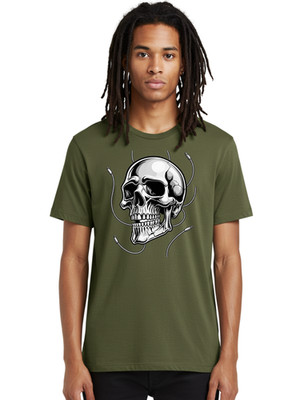 Skull-With-Wires Mens Graphic Tee, 100% Cotton, Casual Summer Wear