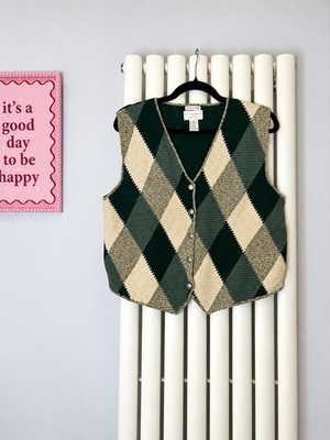 Christopher & Banks Vintage Argyle Strickweste Gr. L Handstrick 90er