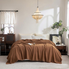 Muslin Blanket with Fringe - 4-Layer 100 Cotton Gauze Super Soft  Breathable T