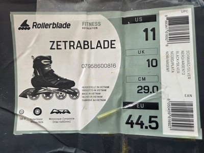 Rollerblade Zetrablade Men's Inline Skates Black Size 11 07958600816
