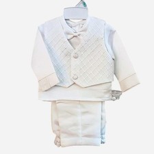 Boys Special Occasion Wedding Baptism Formal Suit Set Bright White Embroidered