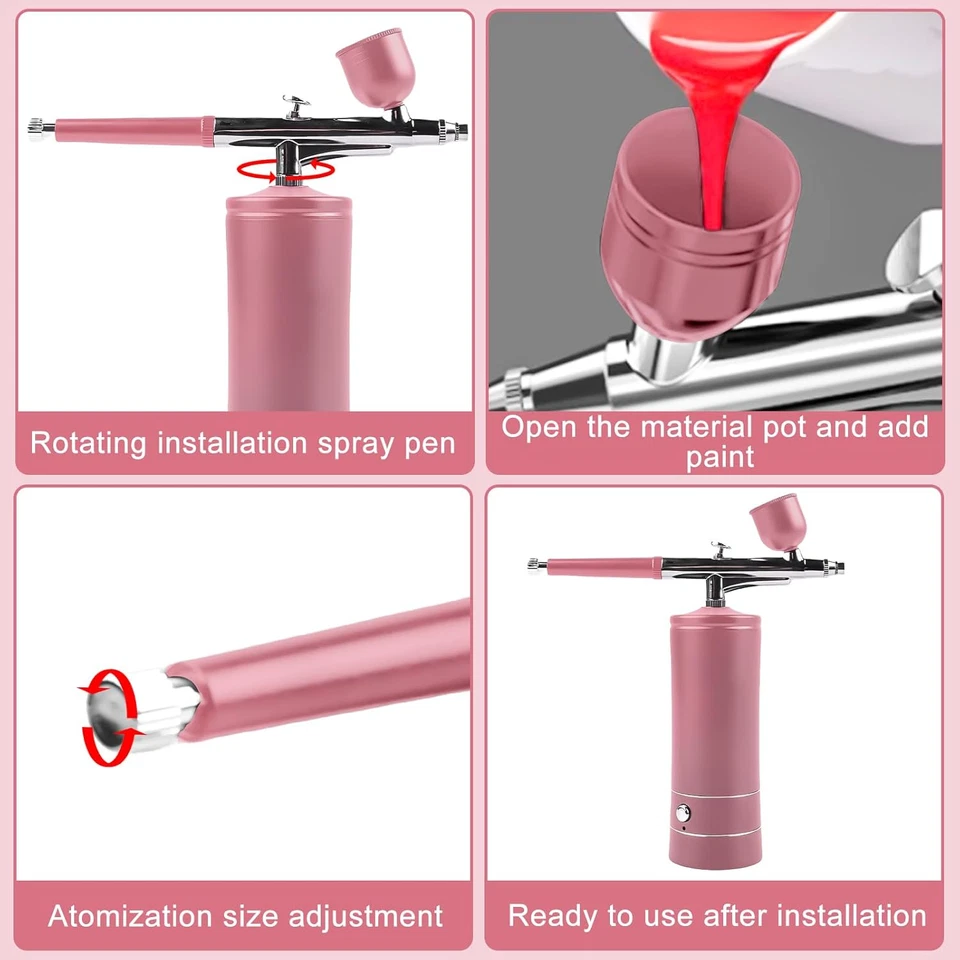 Kit Aerografo Portatile, Ricaricabile, Con Spazzola, Mini Aerografo Con Compress - Immagine 3 di 4