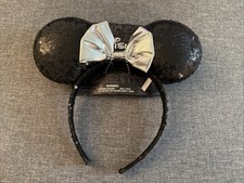 Disney Ears - Black Sequins w/ Silver Bow - HER Accessories - New