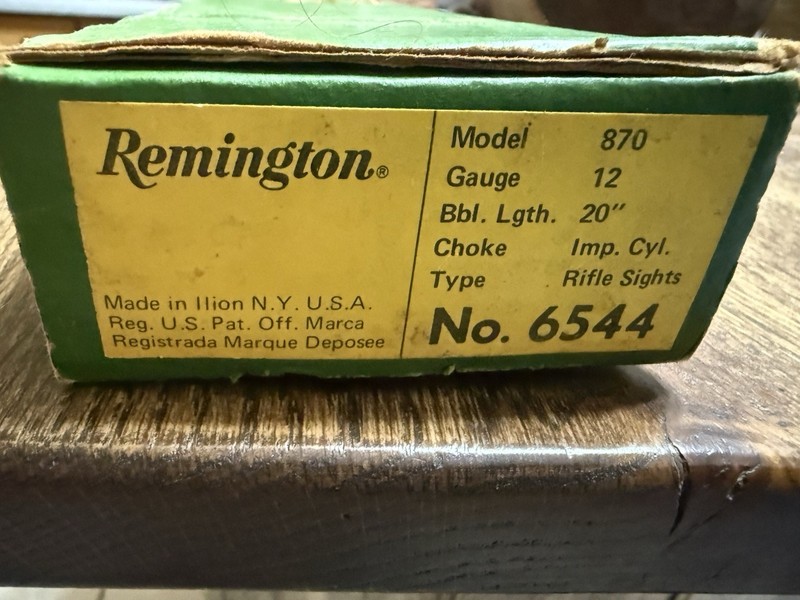 Remington Model 870 12 Gauge Rifle Sights Vintage 20" Barrel Box No. 6544
