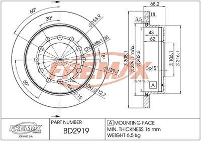 Fremax BD-2919 Brake Disc for Toyota