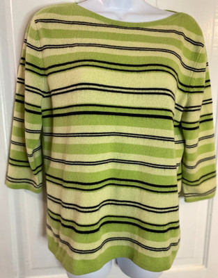 Women's Investments Fine Cashmere Sweater Pullover Green/Black stripe Size M