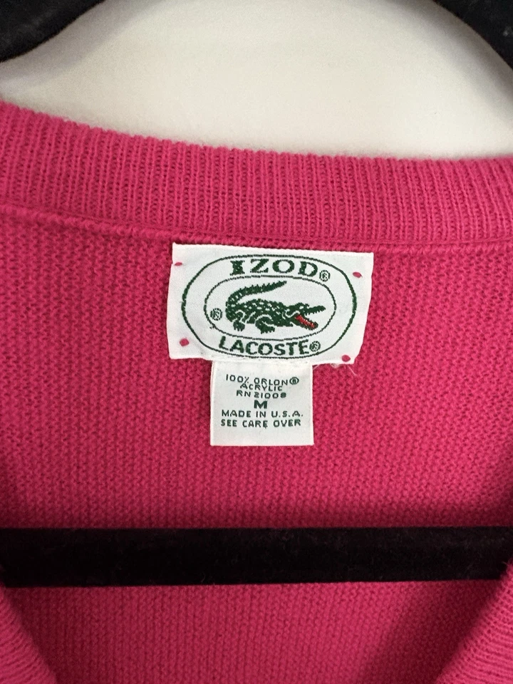 Lacoste Rosa 100% Orlon Hecho en EE. UU. Cuello en V Manga Larga Suéter Mujer M Foto 2 de 4
