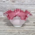 Vintage Fenton Milk Glass Peach Crest Ruffled Bowl 7" Diameter