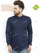 Indian Solid Indian Clothes Fashion Shirt Mens Short Kurta Cotton Indian Dress