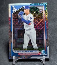 Yoshinobu Yamamoto Mojo Refractor Rookie RC 2024 Bowman Chrome Card #73 Dodgers. rookie card picture