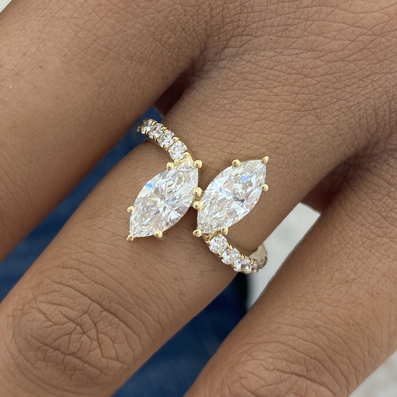 1.9ct Marquise & Round Anniversary Ring Yellow Gold 14K Labcreated Diamond F/VS