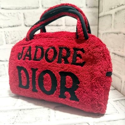 Christian Dior J'ADORE Terry Handbag Mini Boston Bag Cotton Pile Red Black