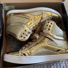 Pastry Womens Pop Tart Glitter Dance Sneakers Gold Lace-Up High Top Shoes Sz 9