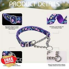 Purple Flowers L Reflective Martingale Dog Collar Chain Comfort Safe Trainer