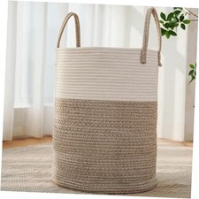 Large Woven Laundry Basket Hamper,Cotton Rope Storage Bin for 60L Brown