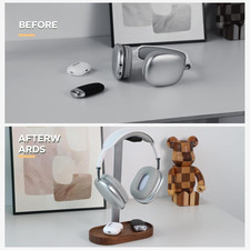Headphone Stand Desktop Headset Holder Space-Saving Premium Solid Wood Storage