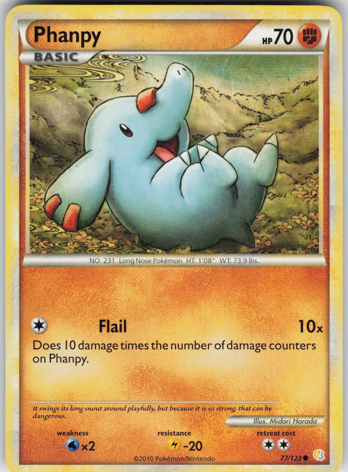 Pokemon Phanpy 77/123 HeartGold SoulSilver Common NM