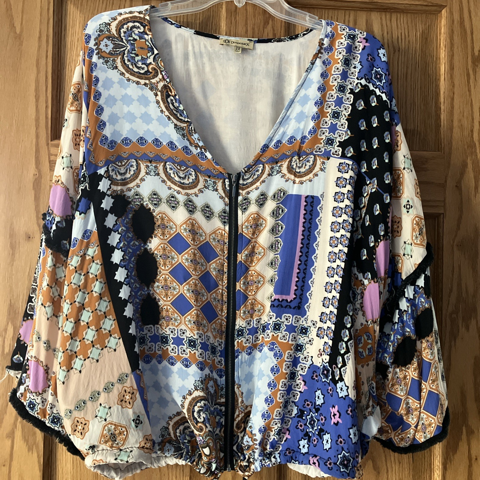 Democracy Patchwork BOHO Jacket Women's Sz 2XL 3/… - image 1