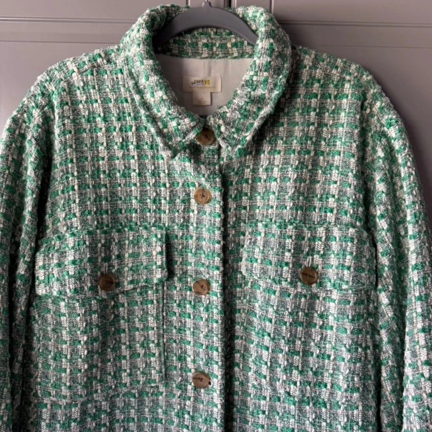 Anthropologie Maeve Tweed Check Oversized Shirt Jacket, Green White, 2X - Image 4 of 4