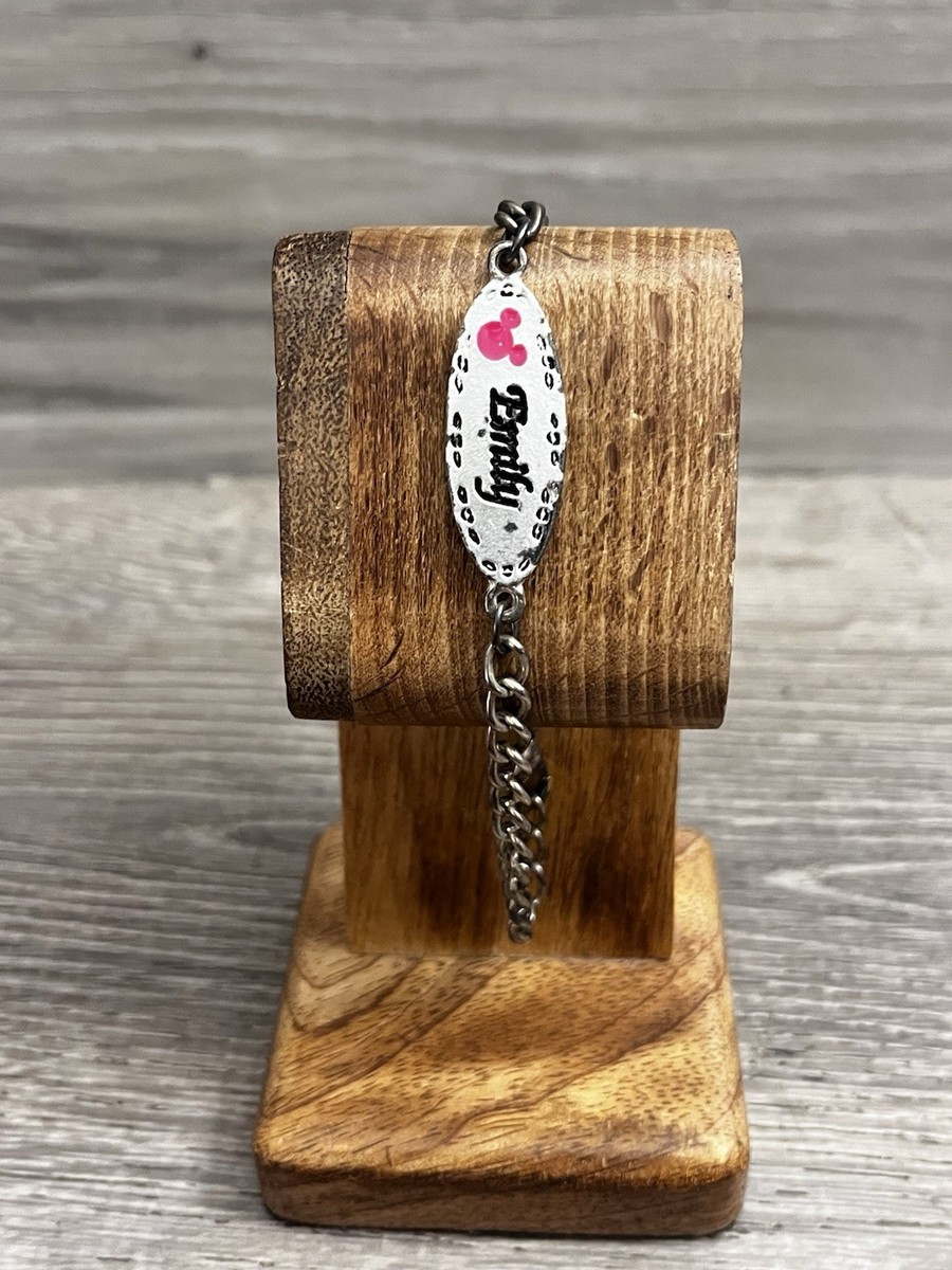 Disney - Emi′  Disneyland Resort Mickey Mouse ID Bracelet Emily Name Silver Tone