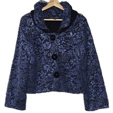 Marc Jacobs Bolero Cashmere Blue Lace Knit Short Jacket Metallic Blazer Womens L