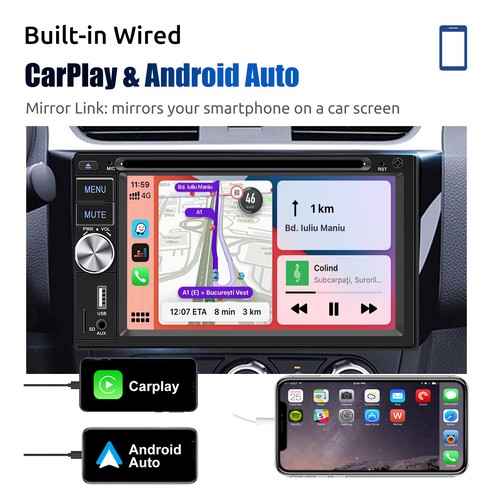 6.2in CarPlay Android Auto Double Din Car Radio Stereo CD DVD Player Bluetooth - Picture 8 of 16