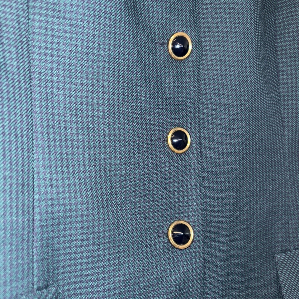 Abrigo Blazer Chaqueta De Colección Para Mujer Talla 14 Lg Verde Marino Pata de Gallo Profesional Años 70 Foto 2 de 4