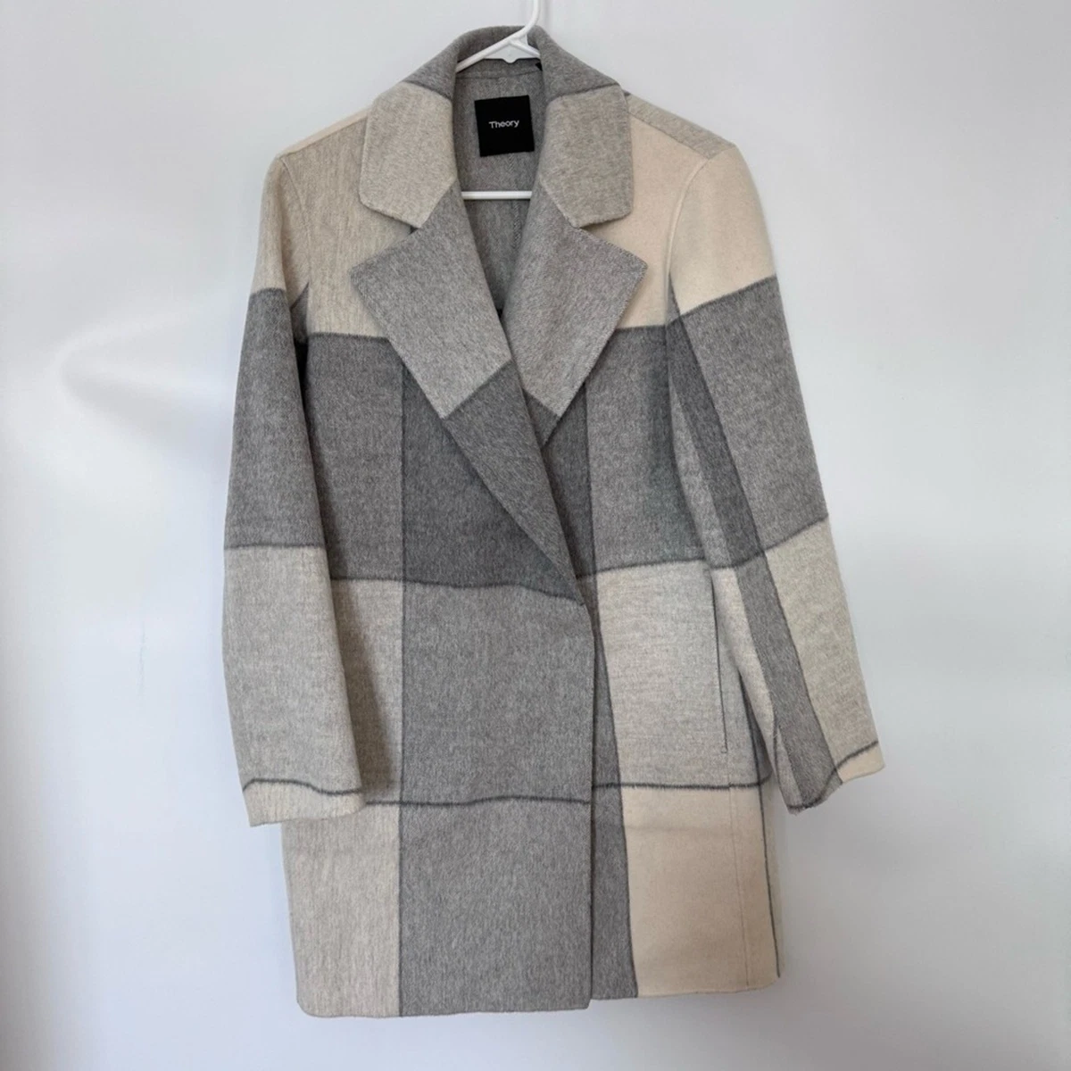 Theory Boy Coat in Buffalo Check Double-Face Wool Cashmere Grey