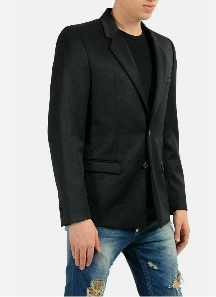 Blazer Abrigo Deportivo Versace Para Hombre 100% Lana Negro Dos Botones US 38 IT 48 Calce Ajustado Foto 2 de 4