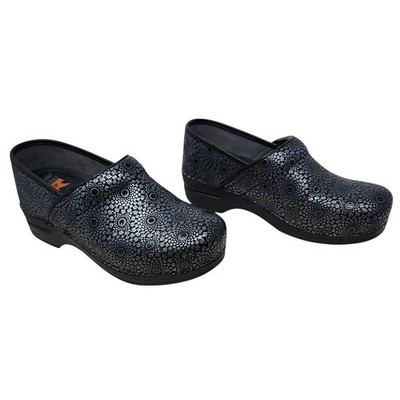 Dansko XP Professional Clogs 38 Womens Black Silver Mandala Lace Slip Resistant