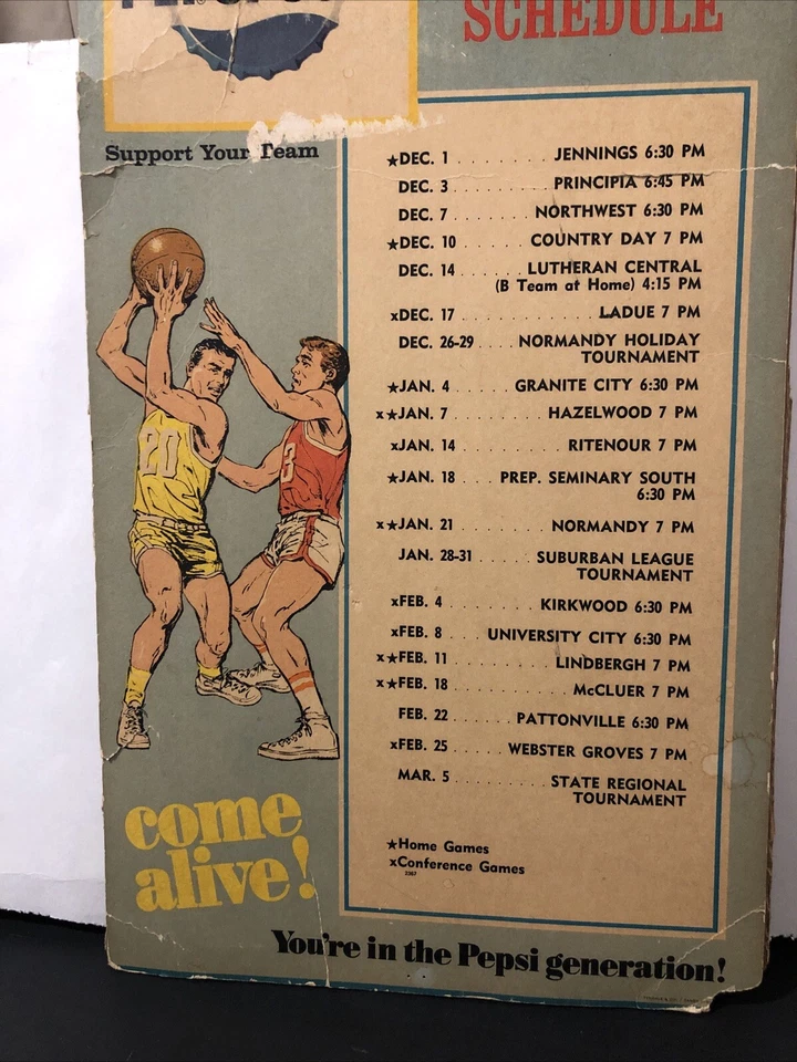 Riverview Gardens St.Louis, Missouri 1965-66 Basketball Schedule Poster Pepsi Ad - Image 3 of 4