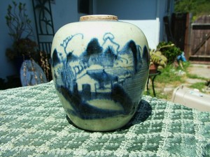 ANTIQUE 18THC. CHINESE BLUE CANTON VASE WITH PAPER LABEL & PARTIAL WAX SEAL