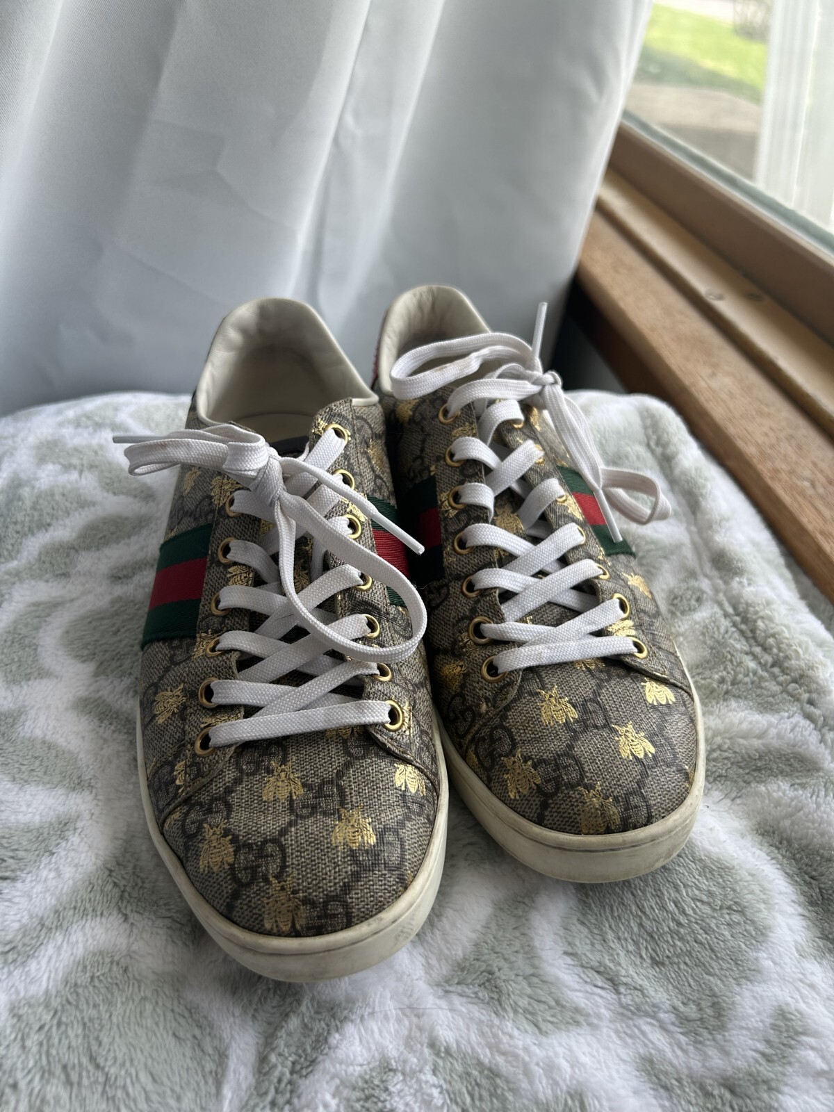 Gucci Tan Sneakers with Bumble Bee Design
