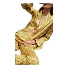Asceno Womens Silk Oversized Pyjama Top Blazer Yellow White Size M Bnwt 