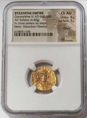 668- 685 AD GOLD BYZANTINE EMPIRE CONSTANTINE IV AV SOLIDUS NGC