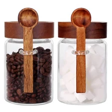 Sugar Jar with Lid and Spoon Set of 2 16 OZ Tea Canisters for Loose Tea Jars ...
